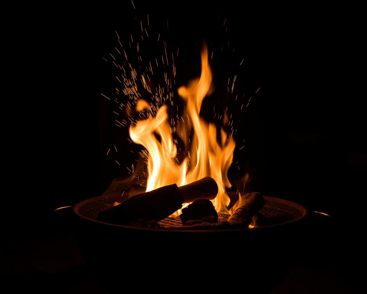Sparks flying from a backyard grill