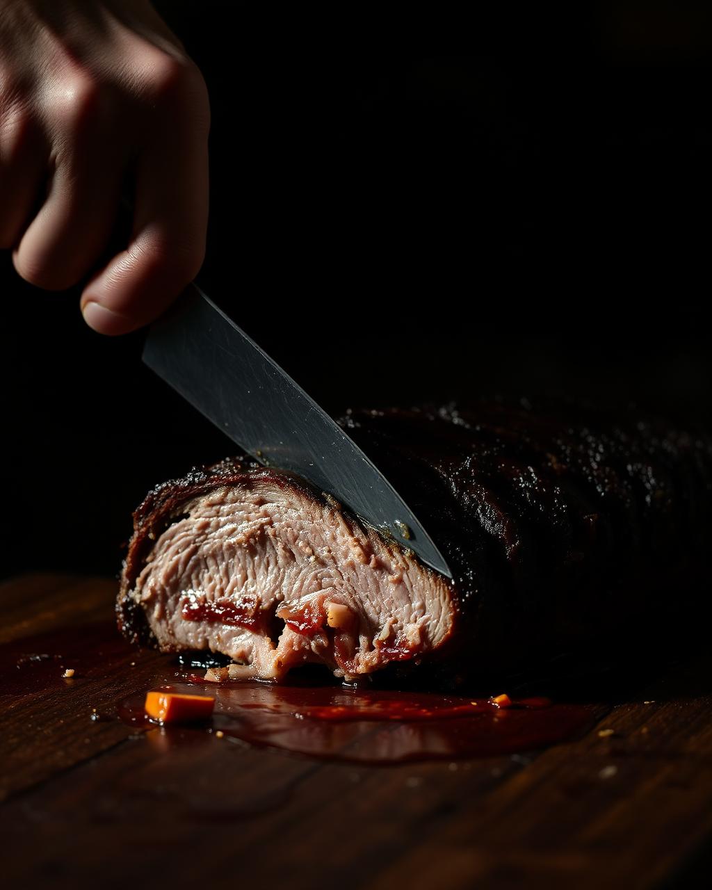 Slicing smoked meat